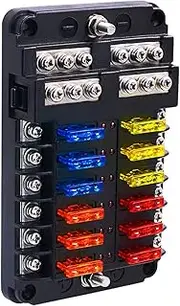 BlueFire 12 Way Blade Fuse Box Fuse Holder Standard Circuit Fuse Holder Box Block with LED Indicator, Fuses & Protection Cover for Car Boat Marine Truck Vehicle SUV Yacht RV