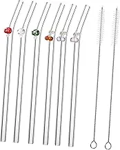 Glass Straws Set 6 Reusable Straws Cleaning Brush Adorable Charms for Parties Daily Use Random Color