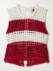 [Farm Rio] Farm Rio - Fringed Striped Crocheted Cotton Tank - Red - x large x large Red