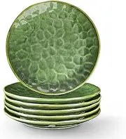 vicrays Ceramic Dinner Plate Set, 26.7 cm Round, Microwave, Oven Safe, Dishwasher Safe, Scratch Resistant, Porcelain Fluted Suitable for Steak, Pasta, Pizza, Home, Party, Green