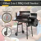 2in1 BBQ Grill Smoker Charcoal Roaster Heavy-duty Steel Offset Portable w/ Bench