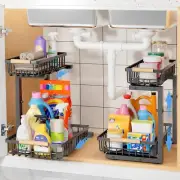 2 Pack Under Sink Organizer, Metal Slide out Sink Shelf Pull Out Cabinet Orga...