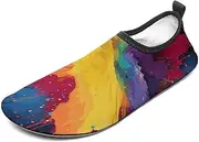 [BTCOWZRV] Water Shoes for Women Men Colorful Paint Splatter Art Water Sports Shoes Slip-on Breathable Lightweight Athletic Aqua Sock
