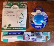 Guru Nanda Soft Toothbrush Green/ White,Foss Picks , Blue Toothbrush Protector