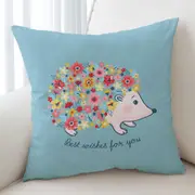 Cute Flowery Hedgehog Cushion Cover
