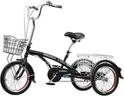 Three Wheel Bike, Adult Tricycle 16inch Trike Bike Bicycle with Shopping Basket 3-Wheel Bicycle for Shopping Picnic Outdoor Sports Men Women Cycling Pedalling