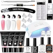 THR3E STROKES TOXIC FREE Poly Nail Gel Extension Kit for Builder Gel, UV Nail Art Kit, Nail Extension Set, Glue-Free Manicure and Pedicure Set (20 Items in Set)(RUBY KIT)