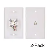 2pk RJ11 6P4C Single Port Telephone Phone Line Jack Wall Plate Smooth Face White