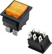 BKUANE KCD4 1PCS Rocker Switch Power Switch ON-Off-ON 3 Position 6 Electrical Equipment with Light Switch 16A 250VAC/ 20A 125VA(Yellow ON-Off-ON)