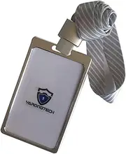 Aluminium Alloy Office Worker ID Badge Holder with Detachable Stripe Lanyard/Strap (Silver-1pc)