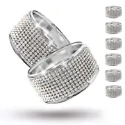 Silver Napkin Rings Set of 6 - Diamond Napkin Ring with Bling Rhinestone, Spr...