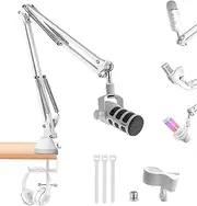 White Mic Boom Arm Stand for compatible with Rode PodMic and Shure MV7+ white,HyperX QuadCast Solocast,Blue Yeti white microphones