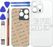 Silver 13 Pro Max Rear Back Glass Cover Replacement for iPhone 13 Pro Max 6.7'' Battery Door Panel with Big Hole Rear Back Cover Glass Replacement with Reparing Tool Kit