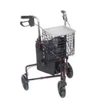 Drive Medical 10289RD 3 Wheel Walker Rollator with Basket Tray and Pouch, Flame