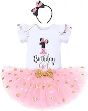 IBTOM CASTLE Cake Smash Half 1st 2nd 3rd Birthday Girl Princess Polka Dots Ruffle Skirt Set ONE Party Costume Headband