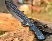 Custom Made Steel Black Blade Survival OutdoorTracker Knife With Leather Sheath
