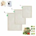 3pc Reusable Mesh Produce Bag, Eco Friendly Natural Cotton Grocery Shopping Bags