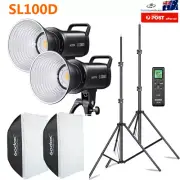 2X Godox SL100D 5600K LED Video Light with RC-A6,60*60cm Softbox,Light Stand