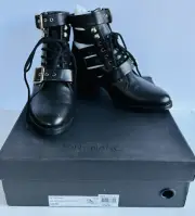 TONY BIANCO Felix Black Jetta Polish Leather Open Boots Women's Size 6.5 NEW
