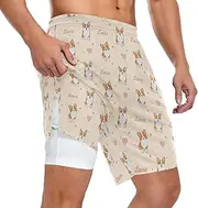 [ZZXXB] Corgi Dog Love Athletic Shorts for Men with Pockets 2 in 1 Quick Dry Running Shorts S-3XL