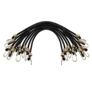 10-Pack Small Bungee Cords with Hooks 10-in Mini Black Rubber
