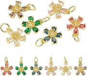 [Spritewelry] Flower Charms Gold 5 Petal Crystal Flower Pendant Charms Brass Micro Pave Colorful Cubic Zirconia Dangle Charm with Jump Ring for Jewelry Making