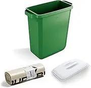 DLM Direct DURABIN 60L Green Rectangular Waste Bin & White Lid and 25x Eco Bin Bags 110L Recycled Plastic Bin Set with Easy Carry Handles for Rubbish Collection in Offices Homes Kitchens Schools