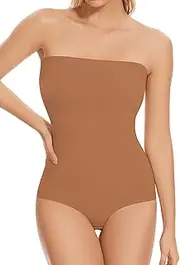 ONEW Strapless Bandeau Shapewear Bodysuit for Women Cami Bodysuit Top with Removable Spaghetti Straps Tummy Control Full Body Shaper
