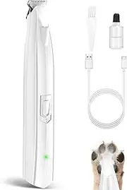 lexflext Dog Paw Trimmer for Grooming, Cordless Electric Dog Clippers with LED Light, Rechargeable Low Noise Small Pet Shaver for Trimming Cat's Hair Around Eyes, Faces, Ears, Paws, Rump(White)