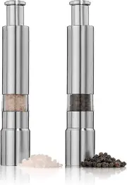 Salt And Pepper Grinder Set Of 2,stainless Steel Push Button Grinder,for Black Pepper,spice And Salt