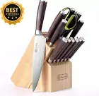 14Pc Kitchen Knife Set Ultra Sharp Chef Knives w/ Wooden Handle & Block