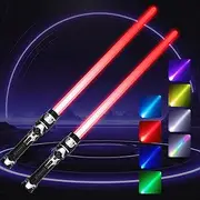 HegangNiu 2 Pack Light Up Sabers with FX Sound and Realistic Handle for Kids, Ages 3+, Expandable Light Swords Set for Halloween Dress Up Parties, Xmas Present, Galaxy War Fighters
