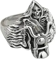 [Generic] Genuine 925 Sterling Silver Wide death rider Ring for men ~ Fire Motorcycle skeleton Ring Mens death Biker kull Ring Sizes 7-14 Male Jewelry ✬✬✬By Fantasy World✬✬✬
