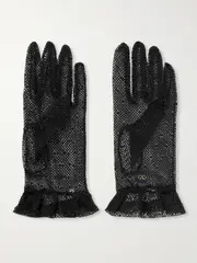 [Valentino Garavani] Valentino Garavani - Embellished Cotton-blend Fishnet Gloves - Black - 7 7 Black