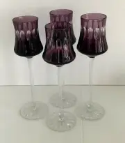 AJKA Design Guild AMETHYST cased cut to clear tall wine cordials Set of 4