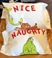 Grinch Christmas Pottery Barn holiday PILLOWCASE Dr Seuss Disney kid dog SET 2 !