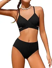 [Doumlop] Girls Swimsuit Bikini Set,Criss Cross Bathing Suits for Girls Two Piece Swimsuit Solid Color Girls' Swimwear
