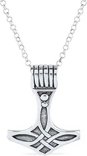 [Bling Jewelry] Protection Amulet Celtic Knot Viking Norse Thor's Hammer Pendant Necklace For Men Women Oxidized .925 Sterling Silver