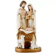 Holy Family Nativity Scene Away in a Manger with Lambs Statue Decor 10 In