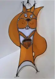 Crazy Squirrel Stained Glass Suncatcher Window Panel Lovely Wild Animal Ornament