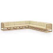 9 Piece Garden Lounge Set & Cushions Honey Brown Solid Pinewood vidaXL