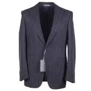 Canali Gray-Plum Chalk Stripe Soft Flannel Wool Peak Lapel Suit 40R (Eu 50) NWT