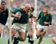 Hooker James Dalton attacks for South Africa during the rugby uni - Old Photo 1