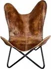 Buff Leather Butterfly Chair Antique Iron Folding Lounge Accent Relax Armchair