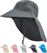 [OZ SMART SUN PROTECTION] Kids Legionnaires Hat for Girls/Boys, Kid Sun Hat with Neck Flap& Chin Strap, Wide Brim 50 UPF UV Beach Hats for Swim Tennis Running Dark Grey