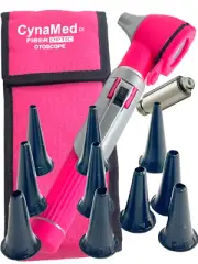 FIBER OPTIC Otoscope Examination LED Diagnostic ENT SET Kit-PINK-CE+1FREE BULB