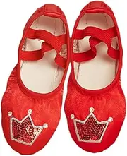 [MNSSRN-MM] Sequined Soft-Soled Dance Shoes, Children's Comfortable Lace-Free Soft Satin Breathable Exercise Shoes Gym Shoes Ballet Shoes,Red,25