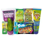 KOSHER PICKLE KIT WITH RIP ROLLS, WARHEADS SOUR CANDY AND TROLLI BRITE CRAWLERS