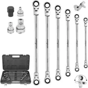 10-Piece Extra Long Flex-Head Ratchet Spanner Set, 8mm-19mm, Chrome Vanadium, So