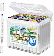 DOLAMOTY Alcohol Markers Double Tipped - 60 Colors Dual Tip Art Marker Set for Painting, Coloring, Drawing and Sketching, Alcohol Based Twin Sketch Markers Pen for Boys Girls Students Artist Adult
